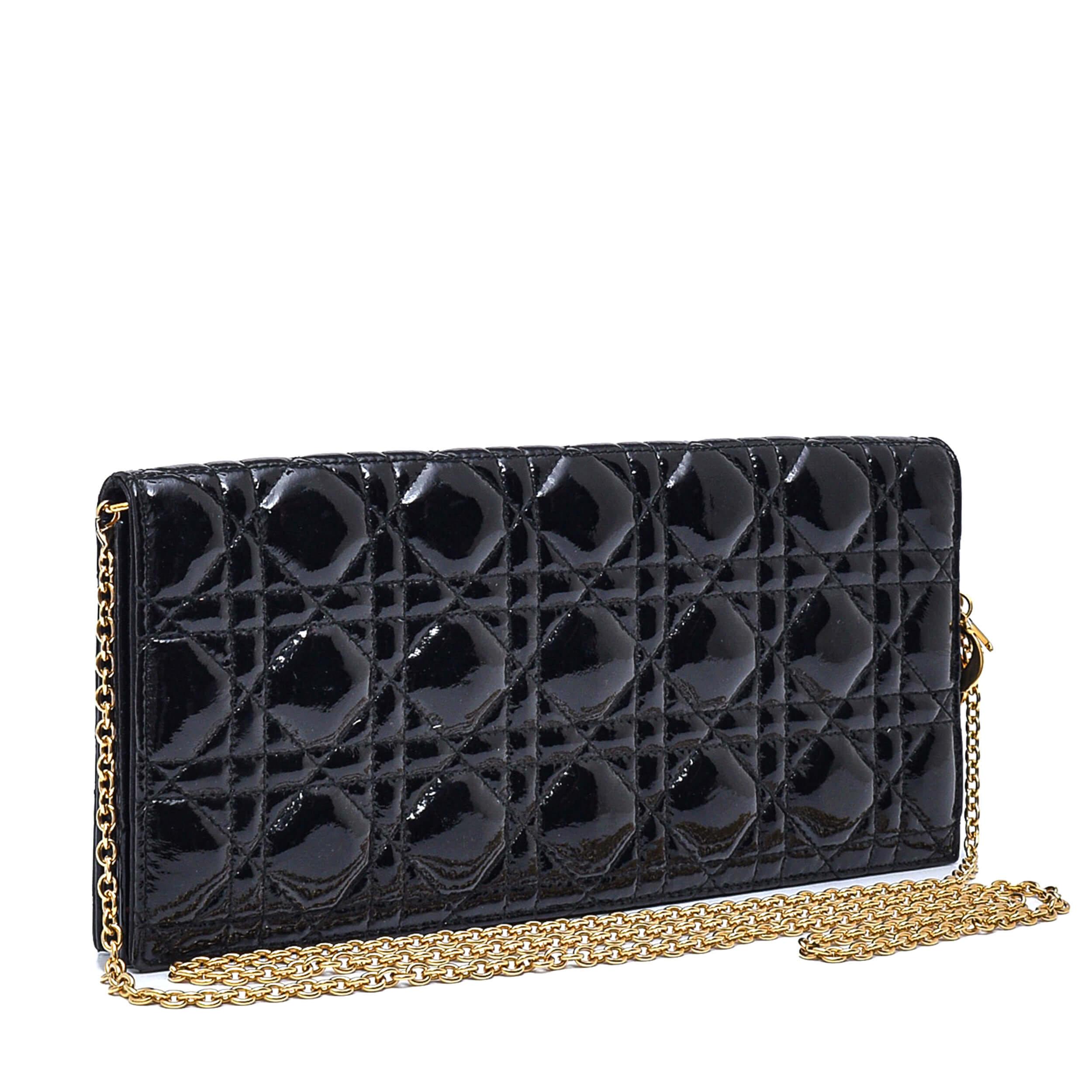 Christian Dior - Black Cannage Patent Leather Long Clutch With Chain Strap 